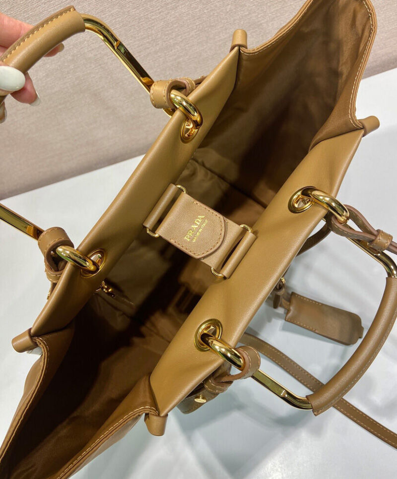 Prada Medium Re-Nylon And Leather Tote Bag Coffee